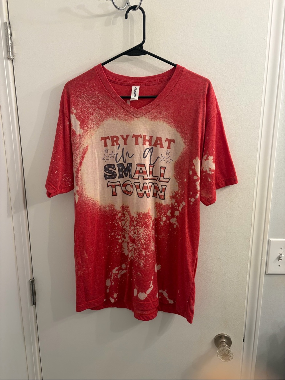 Tultex Red V-Neck Graphic Tee - "Try That in a Small Town"